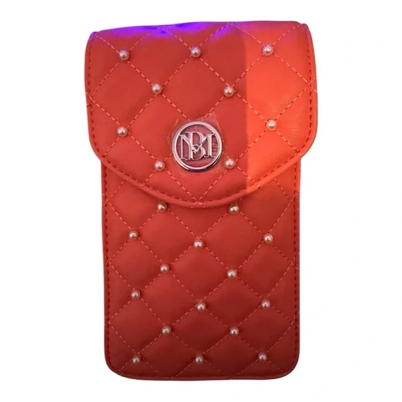 Badgley Mischka Quilted Phone Crossbody – Red Vegan Leather, Pearl Detail (NWT) - Picture 6 of 6